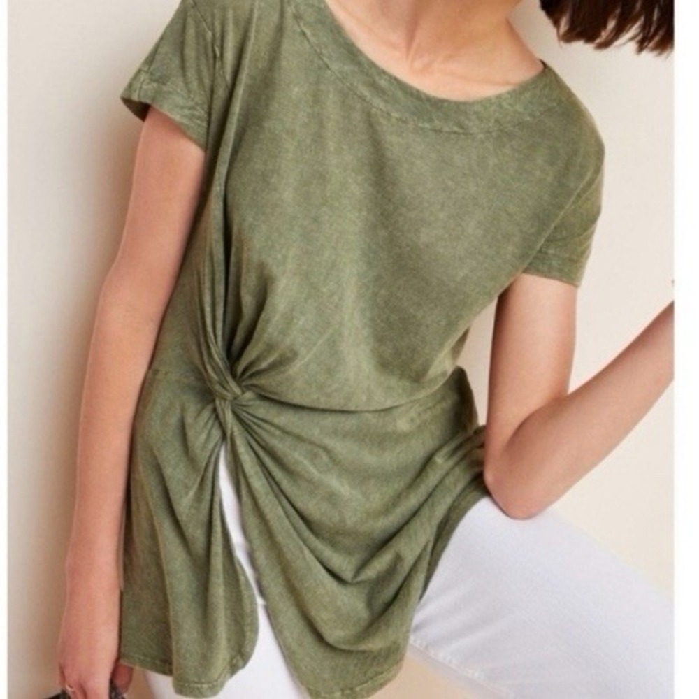 Anthropologie Jolie Twist Knot Olive Green Tunic Tee T-Shirt Size Small
